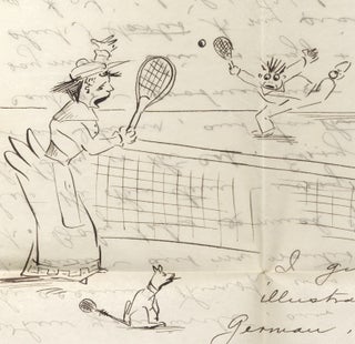 [1892 and 1893, Two Humorously Illustrated Letters by Frank and Etta Willman of Salem, Oregon, One Depicting a Woman Tennis Player].