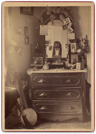 [C. 1880s Cabinet Card Photograph of a Woman’s Bedroom Dresser, Possibly taken by a Woman Amateur Photographer].