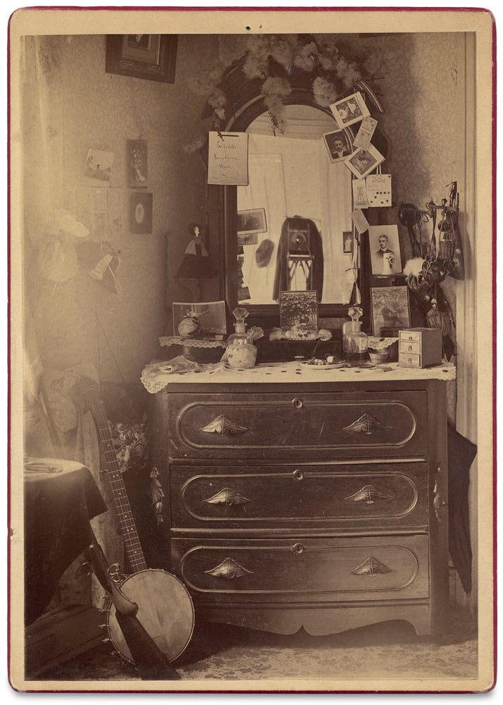 [3729200] [C. 1880s Cabinet Card Photograph of a Woman’s Bedroom Dresser, Possibly taken by a Woman Amateur Photographer]. Louise Gleim.