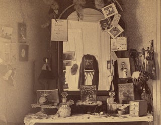 [C. 1880s Cabinet Card Photograph of a Woman’s Bedroom Dresser, Possibly taken by a Woman Amateur Photographer].