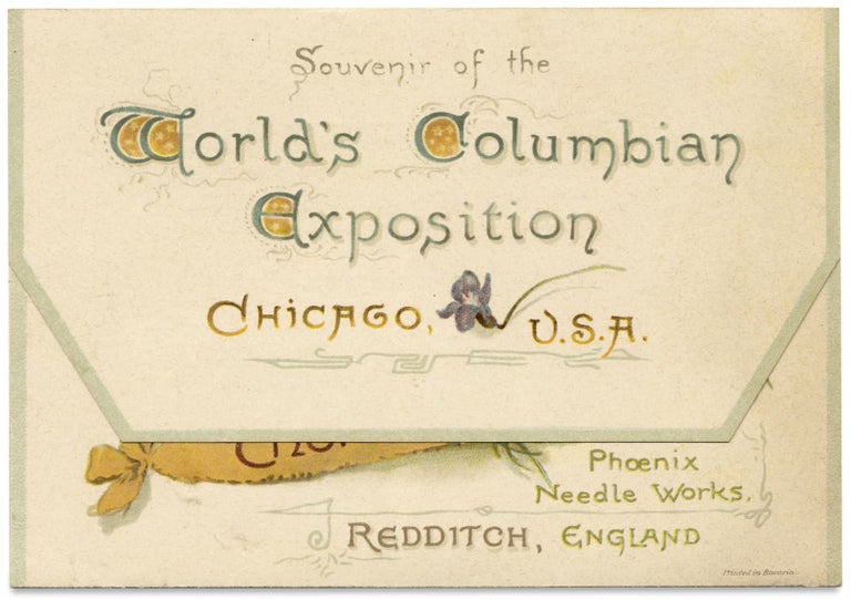 [3729206] Souvenir of the World’s Columbian Exposition, Chicago, U.S.A. [1893 Chicago Wold’s Fair sewing needle case]. Phoenix Needle Works Thomas Harper.