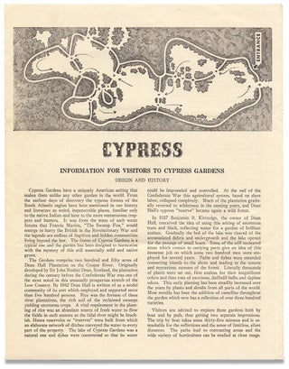 Cypress Gardens Plantation Spirituals Saturday and Sunday Afternoons [opening lines of South Carolina broadside].