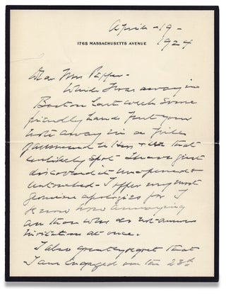 3729692] 1924 Autograph Letter Signed by Henry Cabot Lodge, Republican senator and Massachusetts...