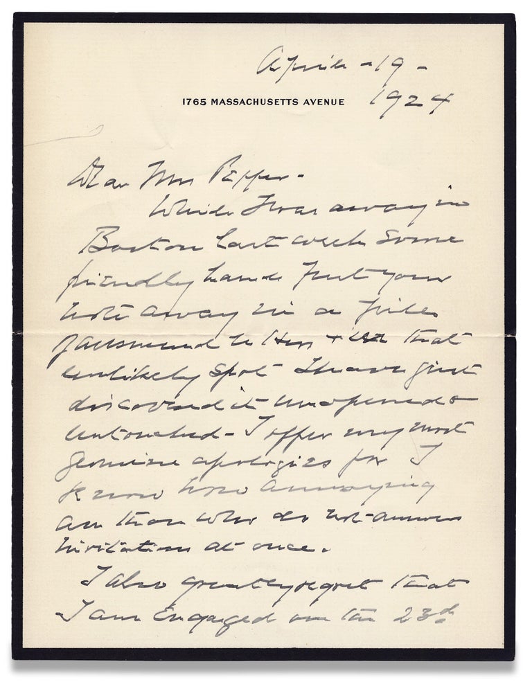 [3729692] 1924 Autograph Letter Signed by Henry Cabot Lodge, Republican senator and Massachusetts Historian. Henry Cabot Lodge, 1850–1924.