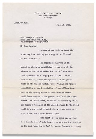 Typed Letter Signed by Charles G. Dawes, 20th Vice President of America, Banker, Nobel Prize recipient.