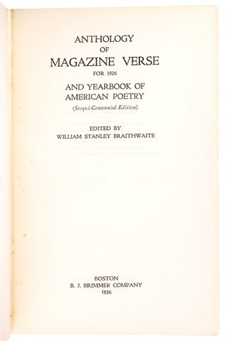 Anthology of Magazine Verse for 1926 and Yearbook of American Poetry. (Inscribed copy; Langston Hughes)