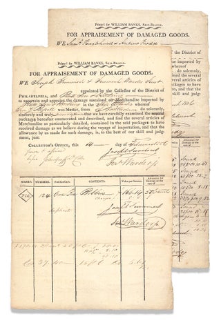 3729782] For Appraisement of Damaged Goods. [two partly-printed forms “Printed for William...