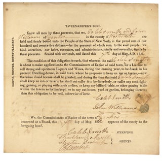 3729794] [1832 Yonkers, New York Tavern-Keepers’s Bond; Partly Printed Document]. Caleb Smith,...