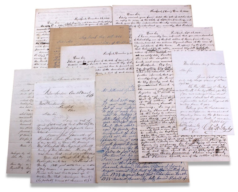 [3729886] [1844–1845 and 1854, Group of 9 Autograph Letters Signed to and from Nathaniel Goodwin of Hartford Connecticut on the Genealogies of the Ely Family of Lyme, Connecticut and Related Familes]. Nathaniel Goodwin, Hubbard Ely Esq., Amos H. Ely, James Ely, Chas. A. Gurley, Henry M. Whittelsey.