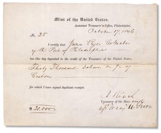3729964] [1846 United States Mint Partly-Printed Certificate of Deposit Autographed by Isaac...
