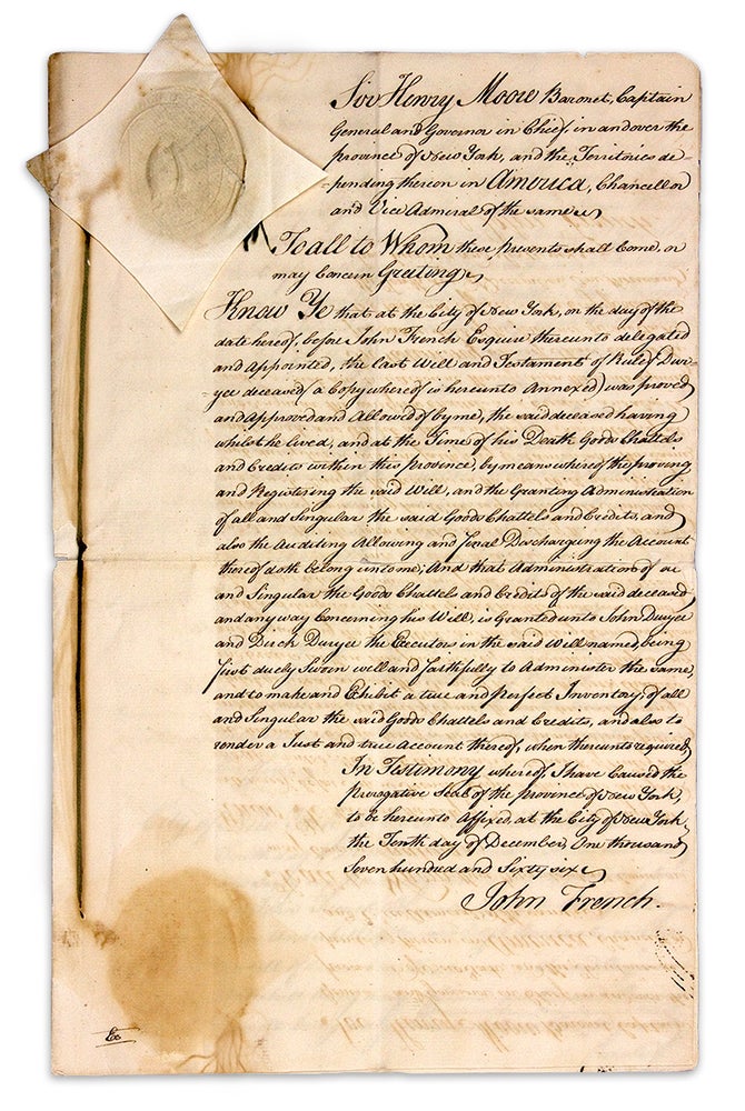 [3729970] [1766 Manuscript Will of Rulef Deryea, i.e., Roelof Duryea, i.e., Rulof Duryee of Oyster Bay, Queens County, Long Island, New York]. Rulef Deryea.