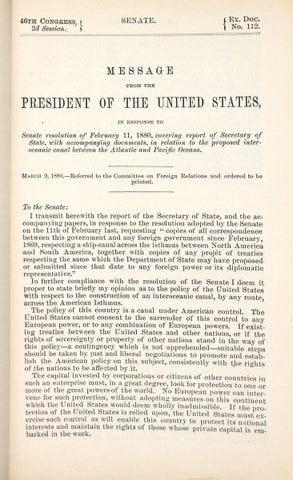 Report of the Secretary of State with Accompanying Correspondence in Relation to the Proposed Interoceanic Canal Between the Atlantic and Pacific Oceans.