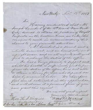 3730367] [1853 Joint Letter Signed by New York Congressman Elijah Ward and Prominent New Yorkers...