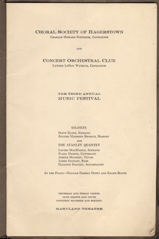 1887–1951, Collection of Hagerstown, Maryland Ephemera, mostly for Musical and Choral Performances.