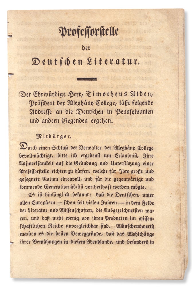 [3730432] Professorstelle der Deutschen Literatur [and] Professorship of German Literature and Science. Rev. Timothy Alden, 1771–1839.