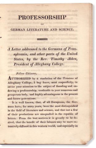 Professorstelle der Deutschen Literatur [and] Professorship of German Literature and Science.