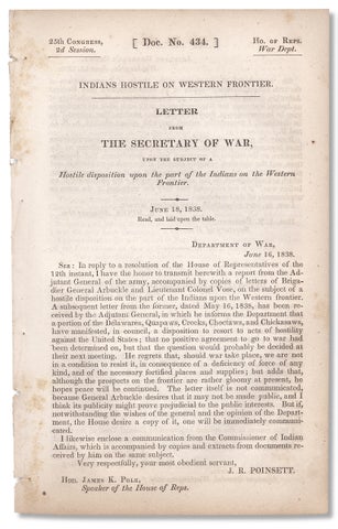3730487] Indians Hostile on Western Frontier. Letter from The Secretary of War, Upon the Subject...