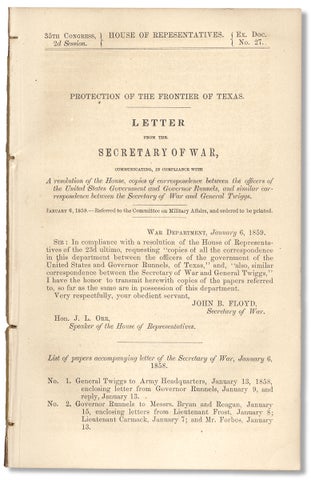 3730488] [Texas Rangers:] Protection of the Frontier of Texas. Letter from the Secretary of War,...