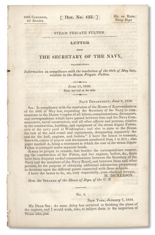 3730491] Steam Frigate Fulton. Letter from the Secretary of the Navy, Transmitting Information in...