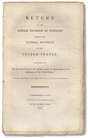 Return of the Whole Number of Persons within the Several Districts of the United States: According to “An Act Providing for the Second Census or Enumeration of the Inhabitants of the United States,” passed February the Twenty Eighth, One Thousand Eight Hundred.