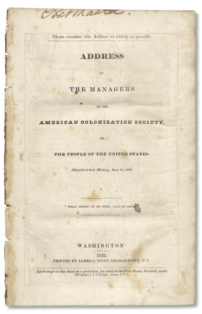 [3730545] [Map of Colony of Liberia on the West Coat of Africa within:] Address of the Managers of the American Colonization Society, to The People of the United States, Adopted at their Meeting, June 19, 1832. R[alph, Gurley, andolph.