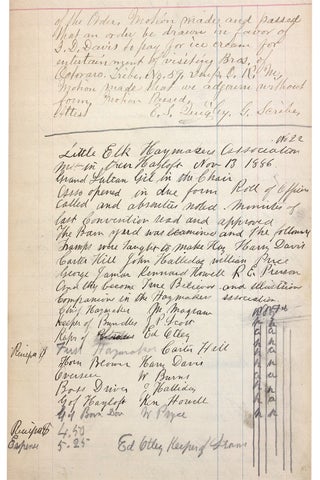 1879–1887 manuscript minutes of the Little Elk Haymakers’ Association No. 1 of Cecil County, Maryland.