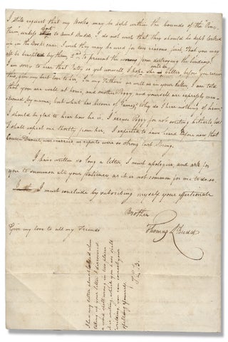 Thomas L. Budd of Clarksburgh, Maryland 1809 Autograph Letter Signed to Ann Budd, near New Mills, New Jersey.