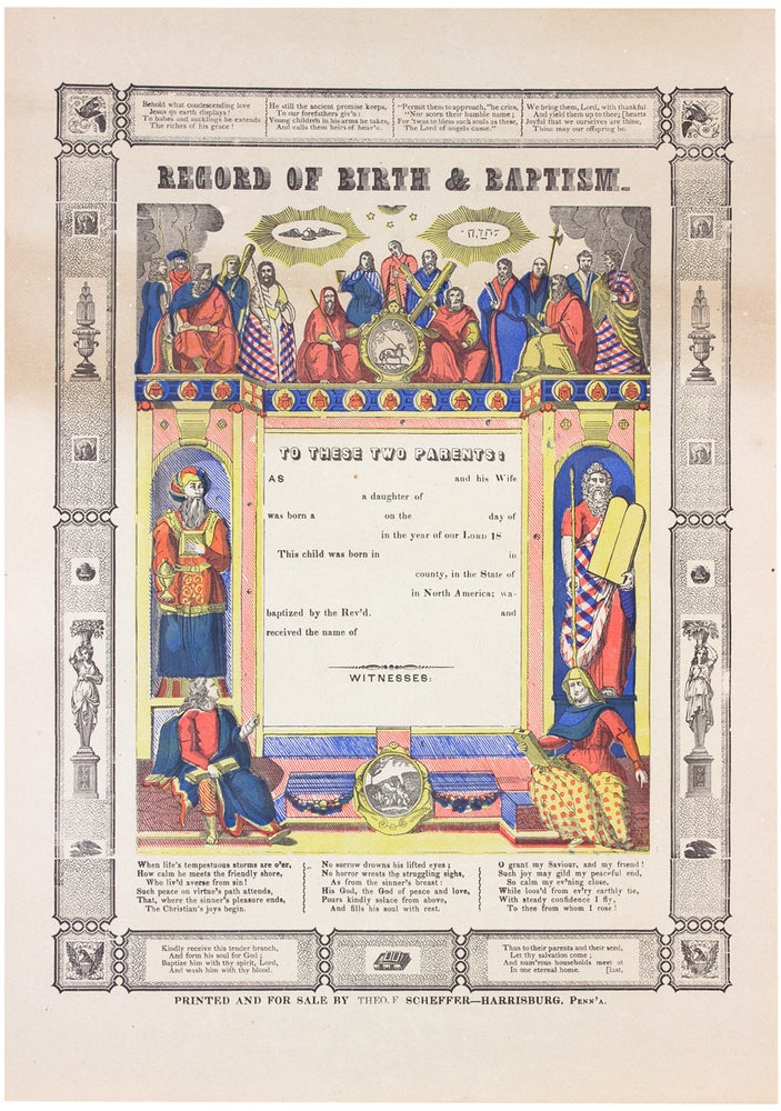[3730750] Record of Birth & Baptism [Pennsylvania German taufschein]. Theodore F. Scheffer, 1813–1883.