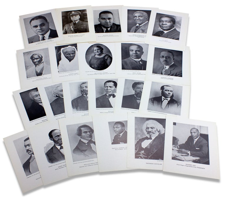 [3730927] 22 portraits of notable Black American for home or classroom display, likely from One Hundred Pictures of Distinguished Negroes. Associated Publishers.