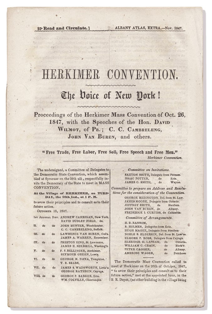 [3731042] Herkimer Convention. The Voice of New York! Proceedings of the Herkimer Mass Convention of Oct. 26, 1847, with the Speeches of the Hon. David Wilmot, of Pa.; C.C. Cambreleng, John Van Buren, and others. C. C. Cambreleng David Wilmot, John Van Buren.
