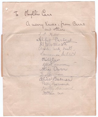 3731165] [Christmas Greeting Autographed by Members of the Circle of John Singer Sargent]. Alice...