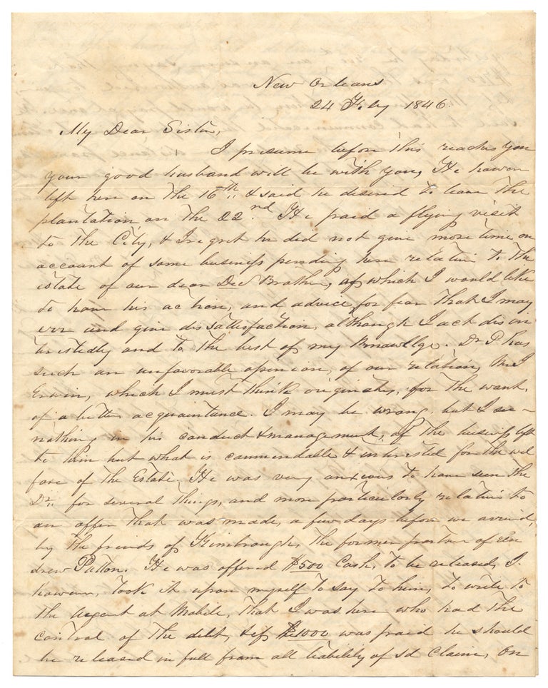 [3731246] [1846 Letter from New Orleans by Asheville, North Carolina Merchant James Washington Patton discussing Family Financial Affairs and a Federal Lawsuit]. Jas. W. Patton, 1803–1861, James Washington Patton.