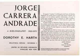 Jorge Carrera Andrade, a Bibliography, 1922-1970.