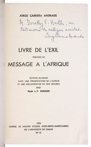 Livre de l’Exil, precede de Message a L’Afrique.