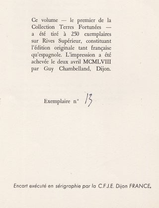 Moneda del Forastero = Monnaie de L’étranger. Hors-texte de Michel Lucotte. [Limited edition, inscribed by translator]