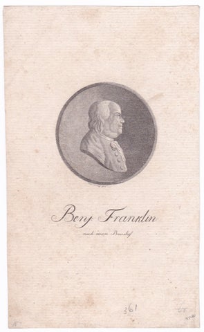 3731340] Benj. Franklin nach einem Basrelief. [Benjamin Franklin Portrait Engraving]. Conrad...