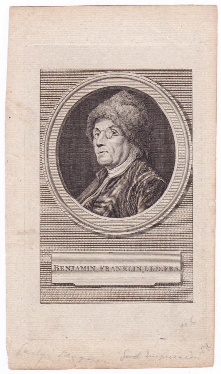 Benjamin Franklin, L.L.D. F.R.S. Benjamin Franklin Portrait Engraving ...