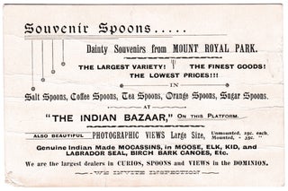 3731400] [Trade Card] Souvenir Spoons. Dainty Souvenirs from Mount Royal Park. The Indian Bazaar