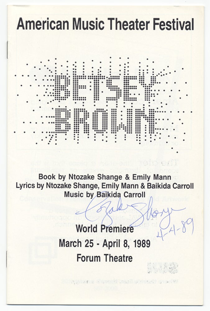 [3731411] Betsey Brown by Ntozake Shange, Signed World Premiere Theatre Program. American Music Theater Festival.