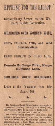 [Frederick Douglass, Susan B. Anthony, Elizabeth Cady Stanton, Frances E.W. Harper:] Battling for the Ballot. Extraordinary Scenes at the Woman’s Rights Convention ... Female Suffrage First, Negro Suffrage Last [within:] The World.