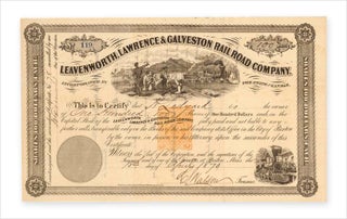 3731639] Circa 1870 stock certificate for Leavenworth, Lawrence & Galveston Railroad Company,...