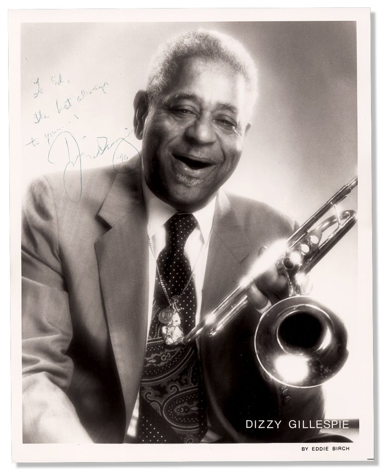 [3731678] Dizzy Gillespie Signed Photograph, Jazz Trumpeter and Composer. photographer Eddie Birch.