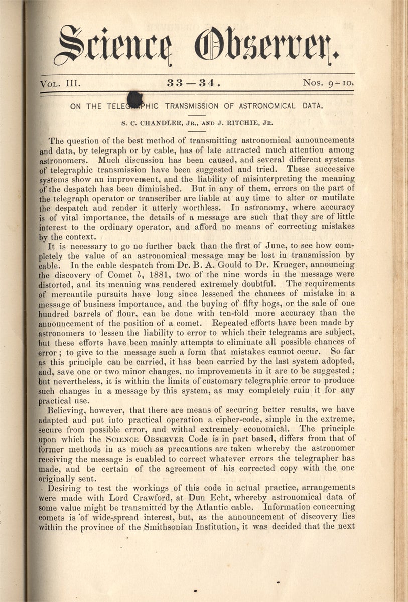Science Observer The Science Observer. 1877 to 1881. Volume I–III | J. Ritchie Jr