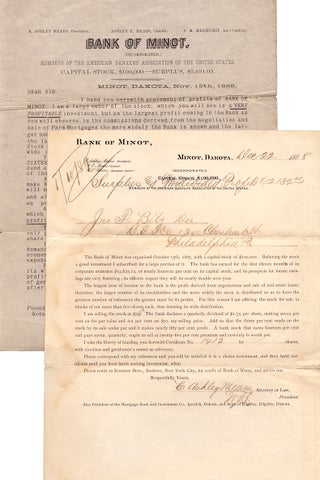1888 –1889 Bank of Minot, Dakota Territory Collection.