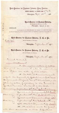 3731787] Three 1870-1875 Pennsylvania National Guard Documents Signed; U.S. Centennial...