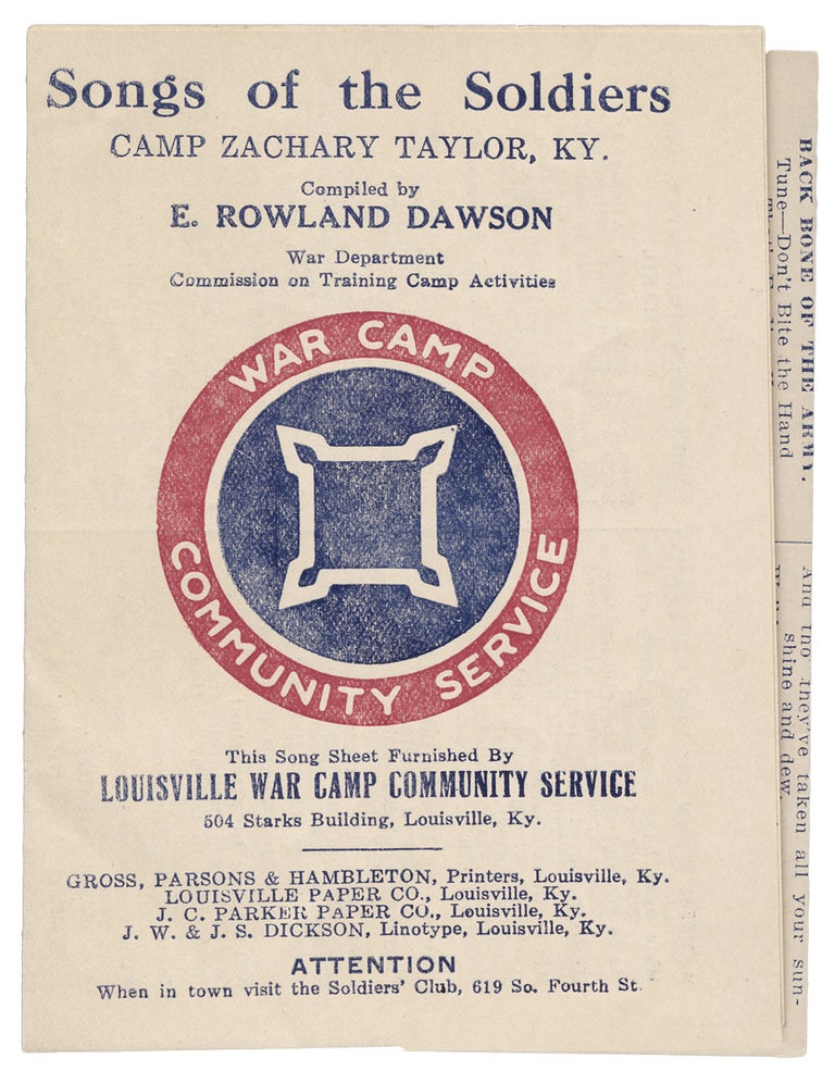 [3731788] Songs of the Soldiers, Camp Zachary Taylor, Ky. compiler E. Rowland Dawson.