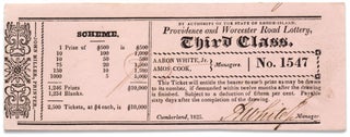 3731791] Providence and Worcester Road Lottery. [1825 Rhode Island lottery ticket]. Manager i. e....
