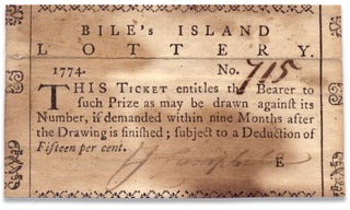 3731798] Bile’s Island Lottery, 1774. [Colonial New Jersey lottery ticket]. J. Campbell