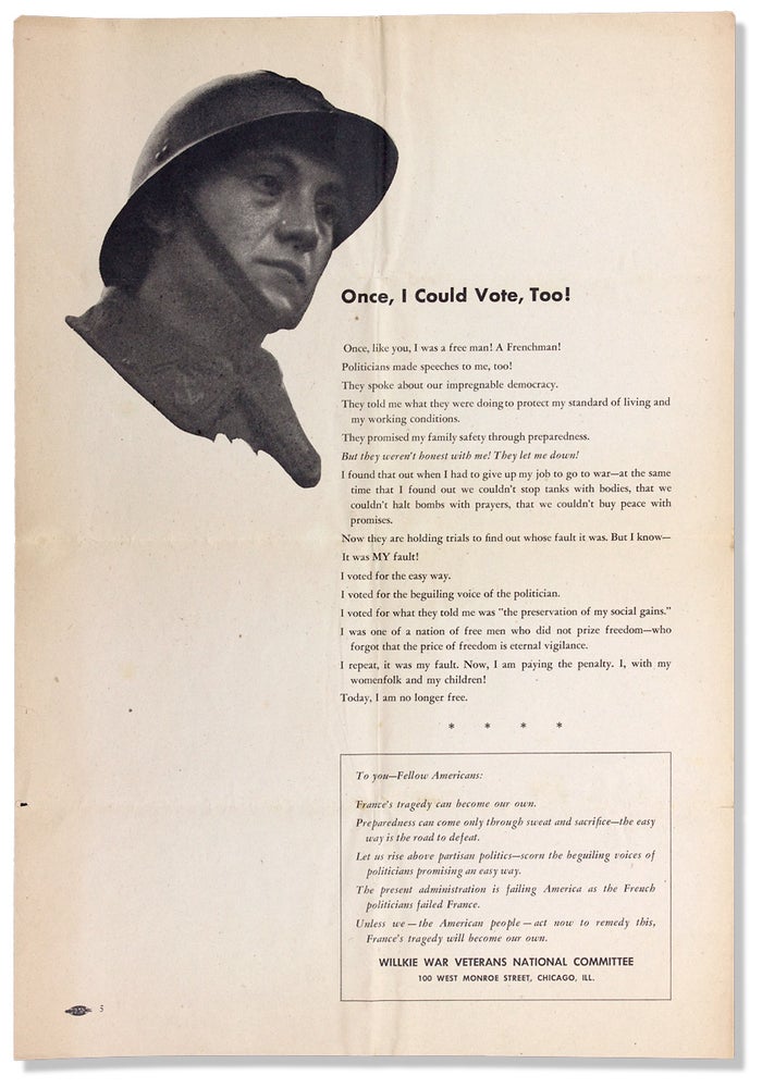 [3731812] Once I could Vote, Too! [Willkie War Veterans National Committee, WWII poster]. Willkie War Veterans National Committee.