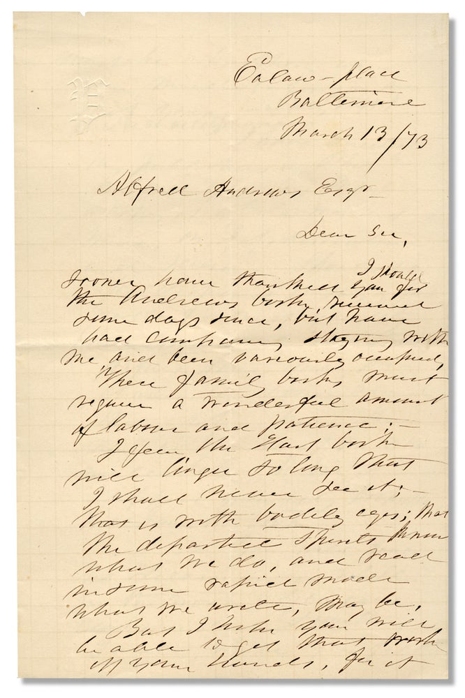 [3731845] 1873 Autograph Letter Signed by Almira Hart Lincoln Phelps, Noted Botanist, Educator, and Author. A H. L. Phelps, Almira Hart Lincoln Phelps.